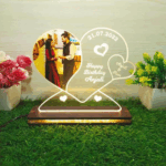 Personalized LED Heart Photo Lamp with Wood Light Stand